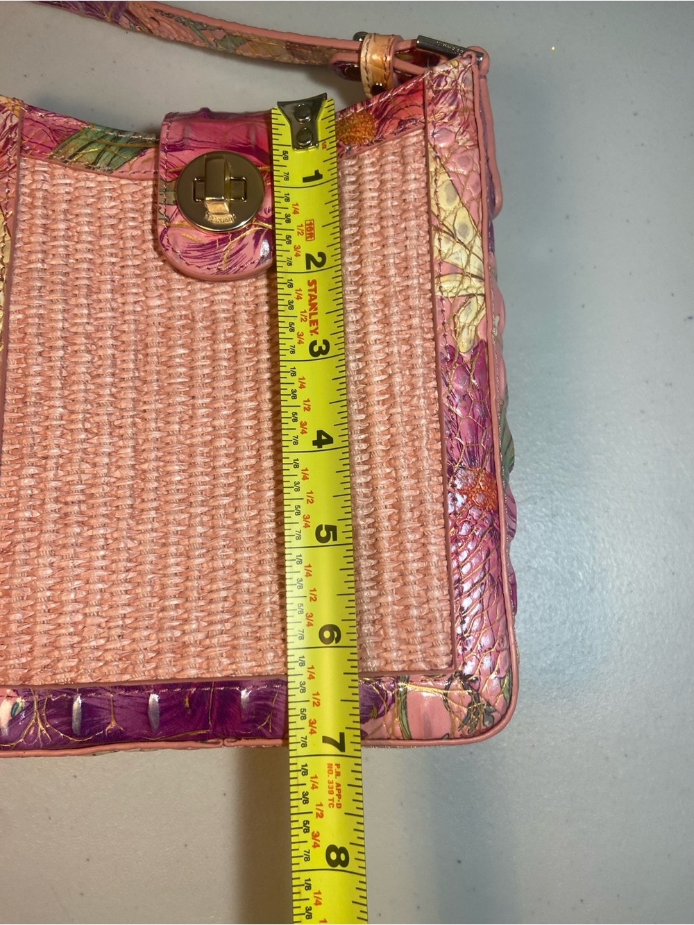 Brahmin Pink Woven Crossbody with Floral Trim - Picture 8 of 13
